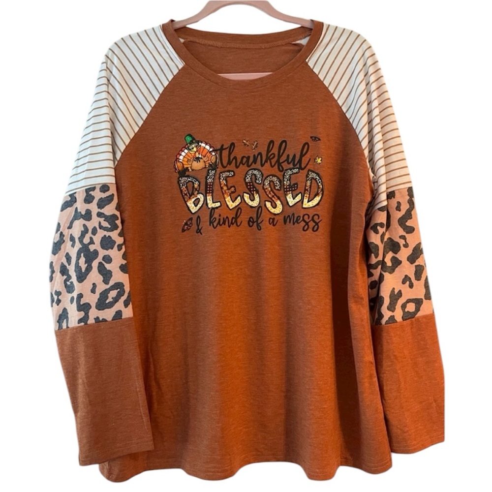 Graphic Long Sleeve Top XL Light Brown NWOT